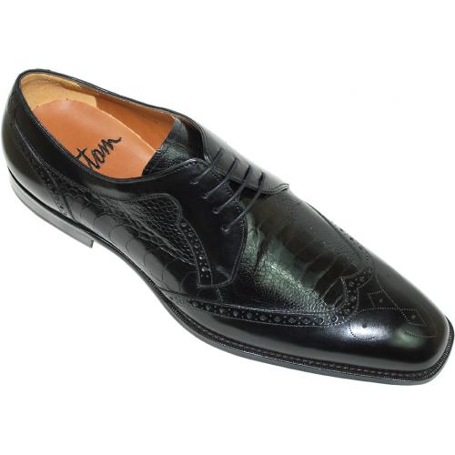 Mezlan "Fernie" 3462-P Black Genuine Ostrich Wing-Tip Shoes
